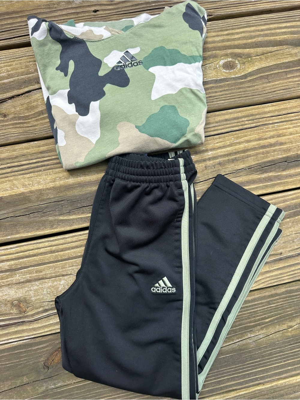 Adidas Boys Set Of Track Pants & Camo Hoodie Tshirt, Size 6
